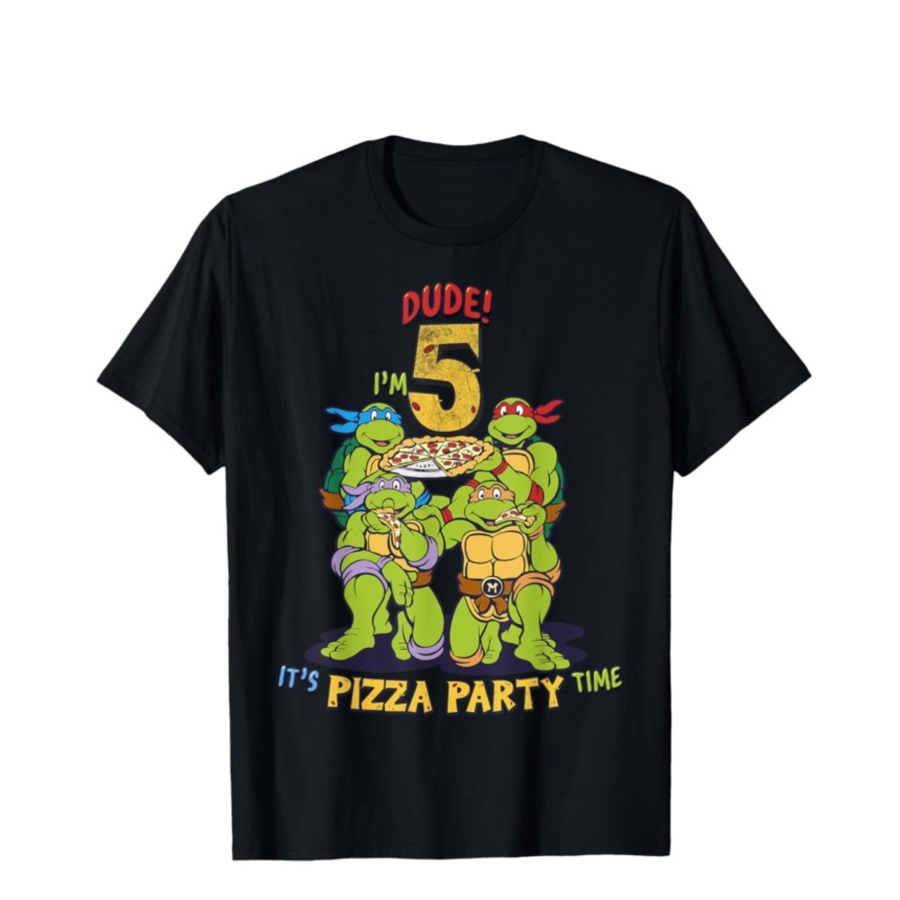 Teenage Mutant Ninja Turtles I'm 5 Dude Pizza Birthday Party T-Shirt Youth M